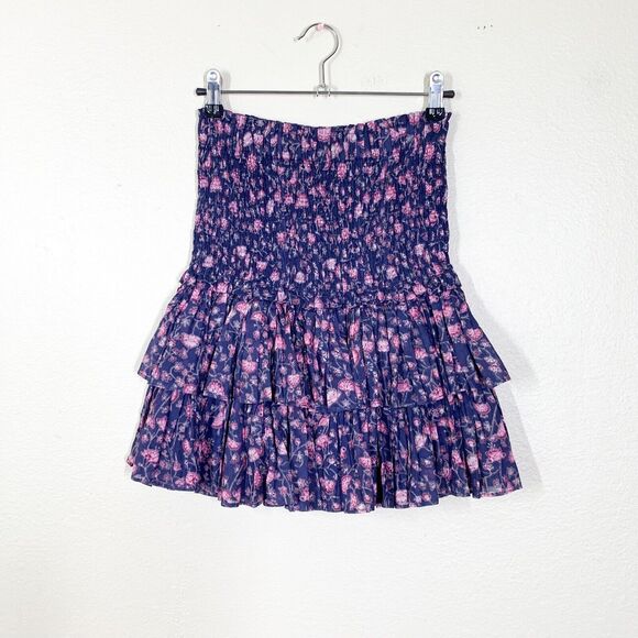 Isabel Marant Etoile Naomi Mini Skirt 34 XS Purple Floral Smocked Cotton India